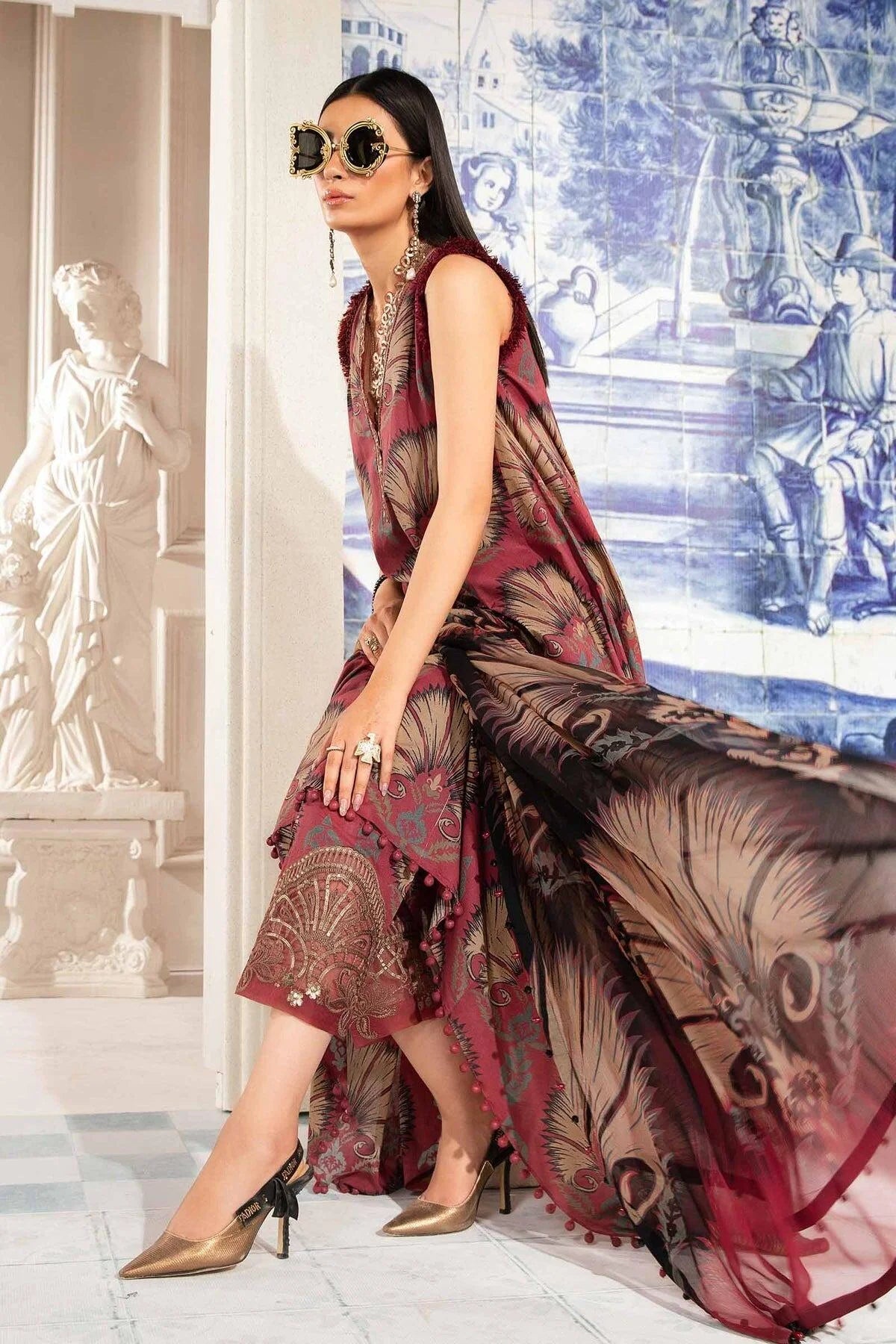 Maria B Maroon Digital Printed Lawn Collection Replica