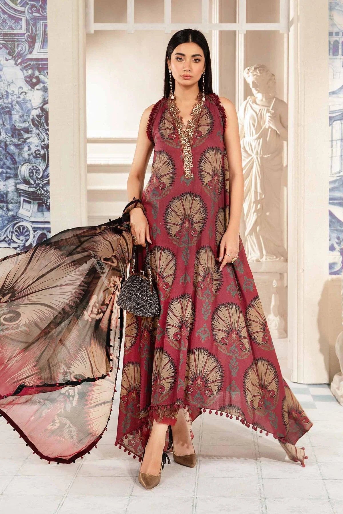 Maria B Maroon Digital Printed Lawn Collection Replica