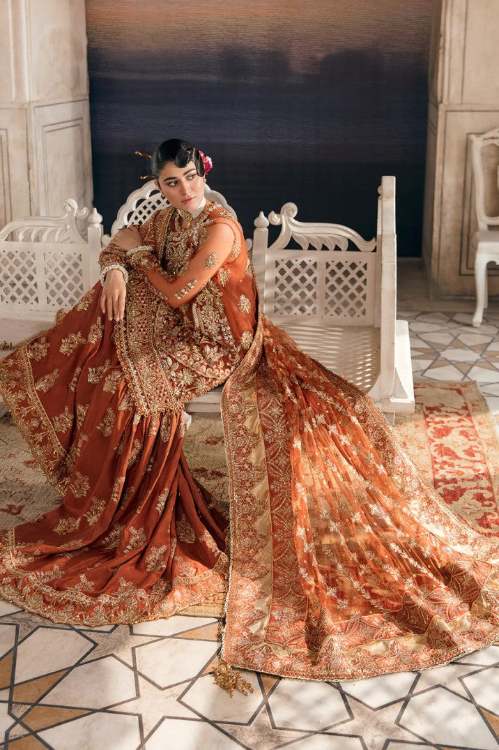 AFROZEH | EXCLUSIVE WEAR | ELEGANTLY GHARARA | PREMIUM HAND EMBELLISHMENT FULLY HEAVY EMBROIDERED WORK NET SHIRT | UNSTITCHED 3-PIECE GHARARA