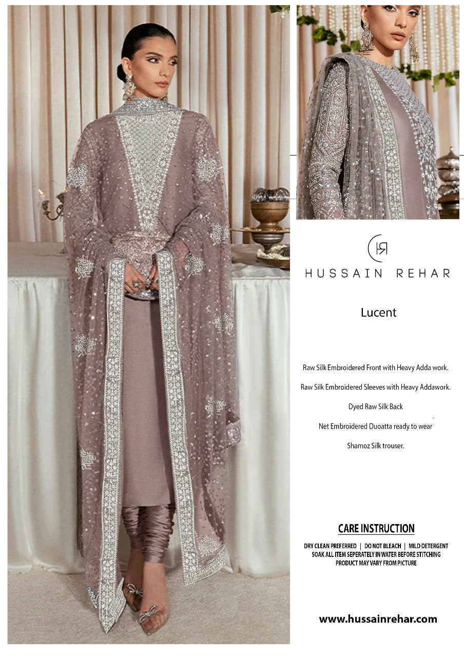 LUCENT BY HUSSAIN REHAR | LUXURY RAW SILK DRESS | FULLY HEAVY HAND EMBELLISHED EMBROIDERED WORK | UNSTITCHED 3-PIECE SUIT | PIYAZI
