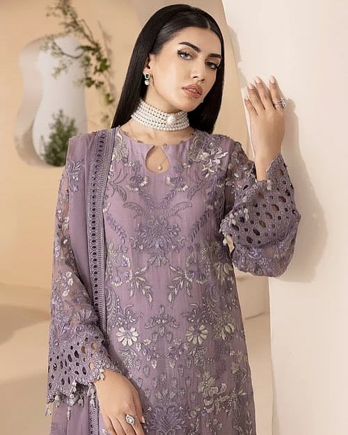 PAREESA BY LAVISH PREMIUM EMBROIDERED CHIFFON COLLECTION| MAUVE 