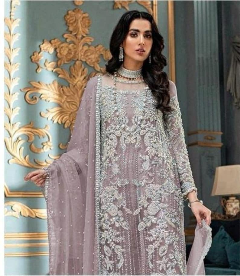 ROSEMEEN BY MUSHQ | EXCLUSIVE WEAR | PREMIUM HAND EMBELLISHMENT EMBROIDERED WORK | LUXURY NET DRESS | UNSTITCHED 3-PIECE SUIT