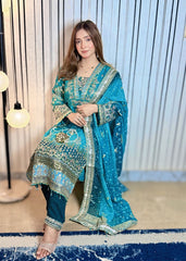 BAROQUE | ELEGANTLY ARTICLE | FULLY HEAVY MULTI THREAD EMBROIDERED SEQUENCE WORK WITH HANGING TASSELS & BANCHES | CHIFFON DRESS | UNSTITCHED 3-PIECE SUIT