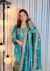 BAROQUE | ELEGANTLY ARTICLE | FULLY HEAVY MULTI THREAD EMBROIDERED SEQUENCE WORK WITH HANGING TASSELS & BANCHES | CHIFFON DRESS | UNSTITCHED 3-PIECE SUIT