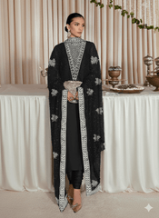 HUSSAIN REHAR - LUXURY INDIAN RAW SILK WITH HEAVY HAND EMBELLISHED EMBROIDERED WORK  | UNSTITCHED 3-PIECE SUIT | BLACK