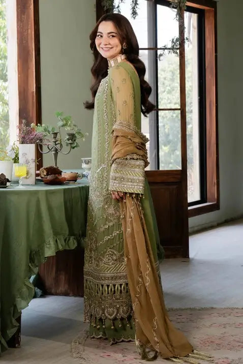 NAINA BY IMROZIA | EXCLUSIVE WEAR | PREMIUM HAND EMBELLISHMENT EMBROIDERED WORK WITH HANGING TASSELS WORK & ATTACHED STONE WORK, PEARL'S WORK NET SHIRT | UNSTITCHED 3-PIECE SUIT |-191 AABIA