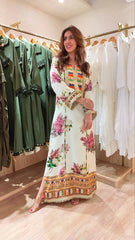 SABYASACHI | ELEGANTLY FLOWER'S MULTI DIGITAL PRINTED SILK DRESS WITH FULLY HEAVY MULTI THREAD EMBROIDERED SEQUENCE WORK| UNSTITCHED 3-PIECE SUIT | WHITE