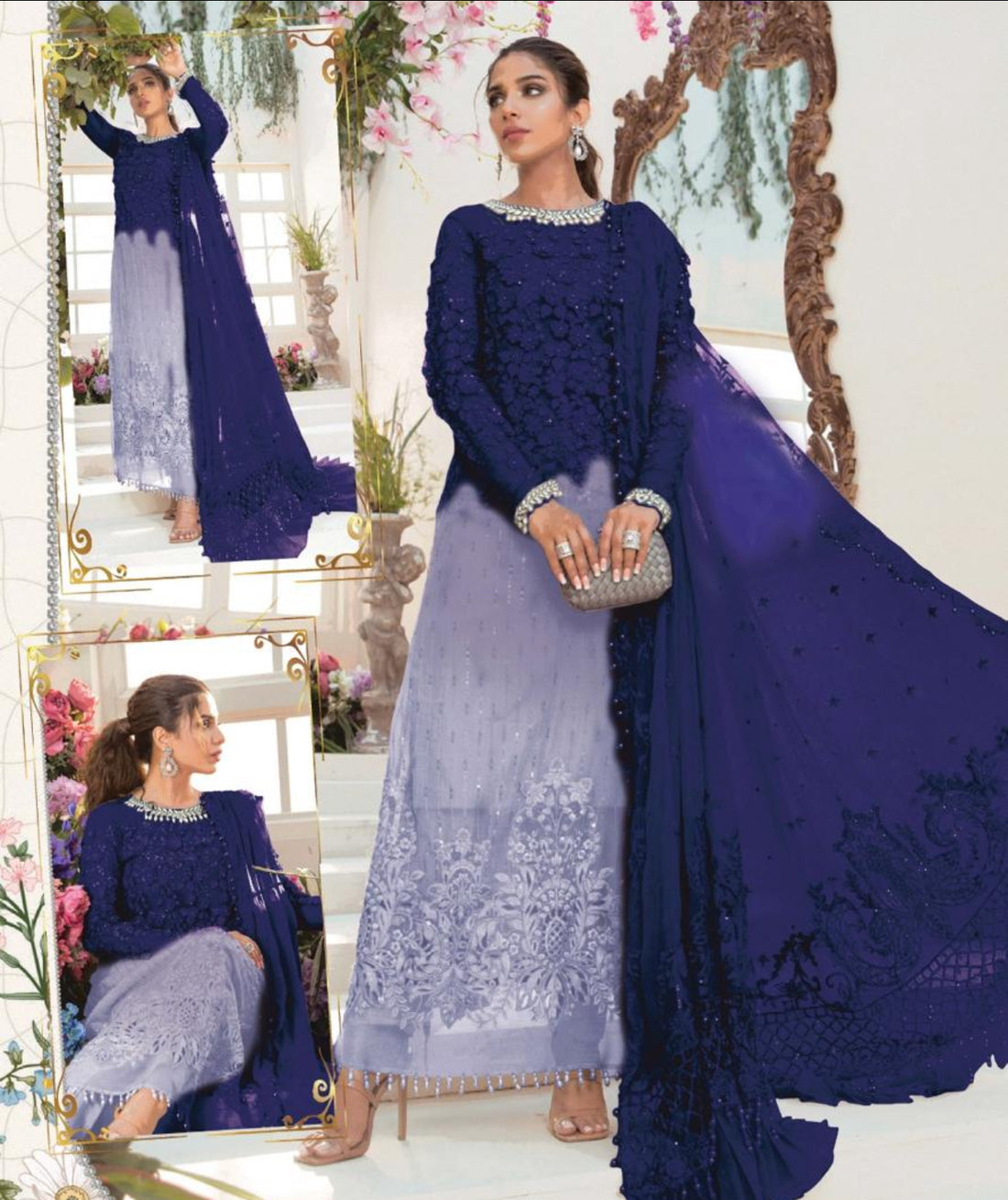 TIE & DIE BY MARIA B | ELEGANTLY PARTY & WEDDING WEAR COLLECTION | PREMIUM HAND EMBELLISHMENT EMBROIDERED WITH HANGING TASSELS WORK, STONE & PEARL'S WORK NET DRESS | UNSTITCHED 3-PIECE SUIT