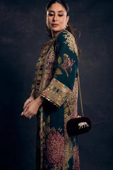SABYASACHI | BEAUTIFULLY MULTI DIGITAL PRINTED SILK DRESS WITH FULLY HEAVY MULTI THREAD EMBROIDERED SEQUENCE WORK| UNSTITCHED 3-PIECE SUIT | ZIN BLUE