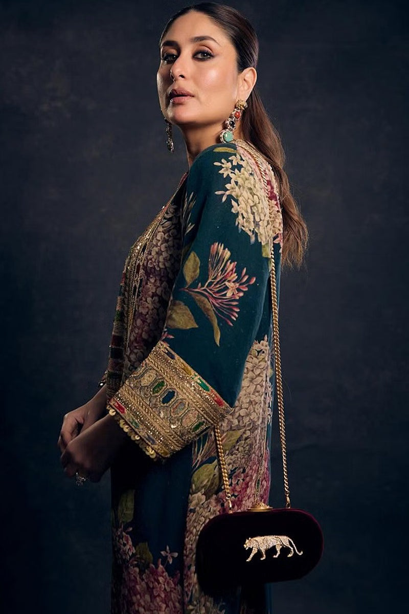 SABYASACHI | BEAUTIFULLY MULTI DIGITAL PRINTED SILK DRESS WITH FULLY HEAVY MULTI THREAD EMBROIDERED SEQUENCE WORK| UNSTITCHED 3-PIECE SUIT | ZIN BLUE