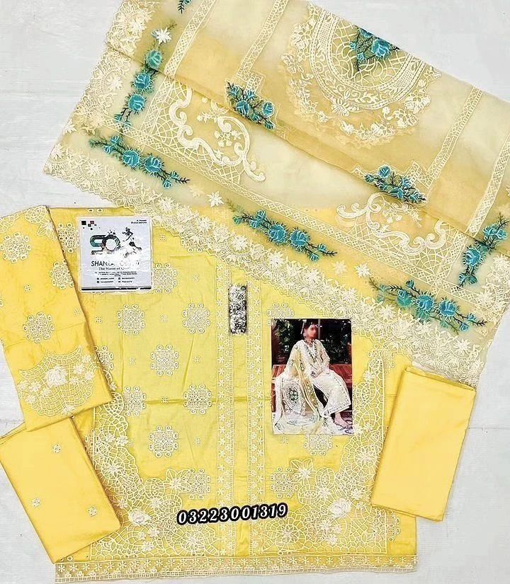 Crimson Chickenkari yellow Luxury Lawn Collection Replica