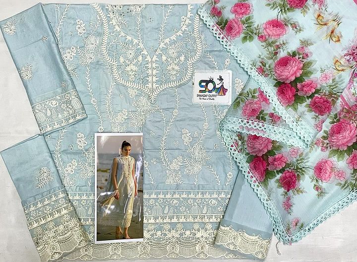 Nimsay Sky Blue Luxury Chikankari Lawn Collection Replica