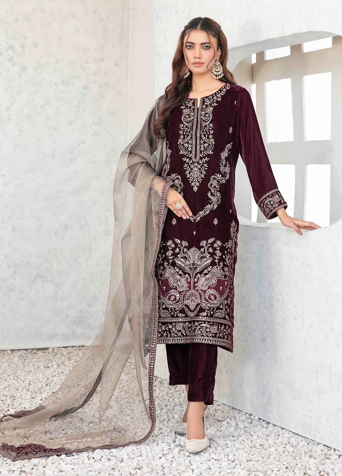 VELVET REVERIE BY TAWAKKAL EMBROIDERED SUITS UNSTITCHED 3 PIECE - WINTER COLLECTION