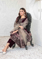 VELVET REVERIE BY TAWAKKAL EMBROIDERED SUITS UNSTITCHED 3 PIECE - WINTER COLLECTION