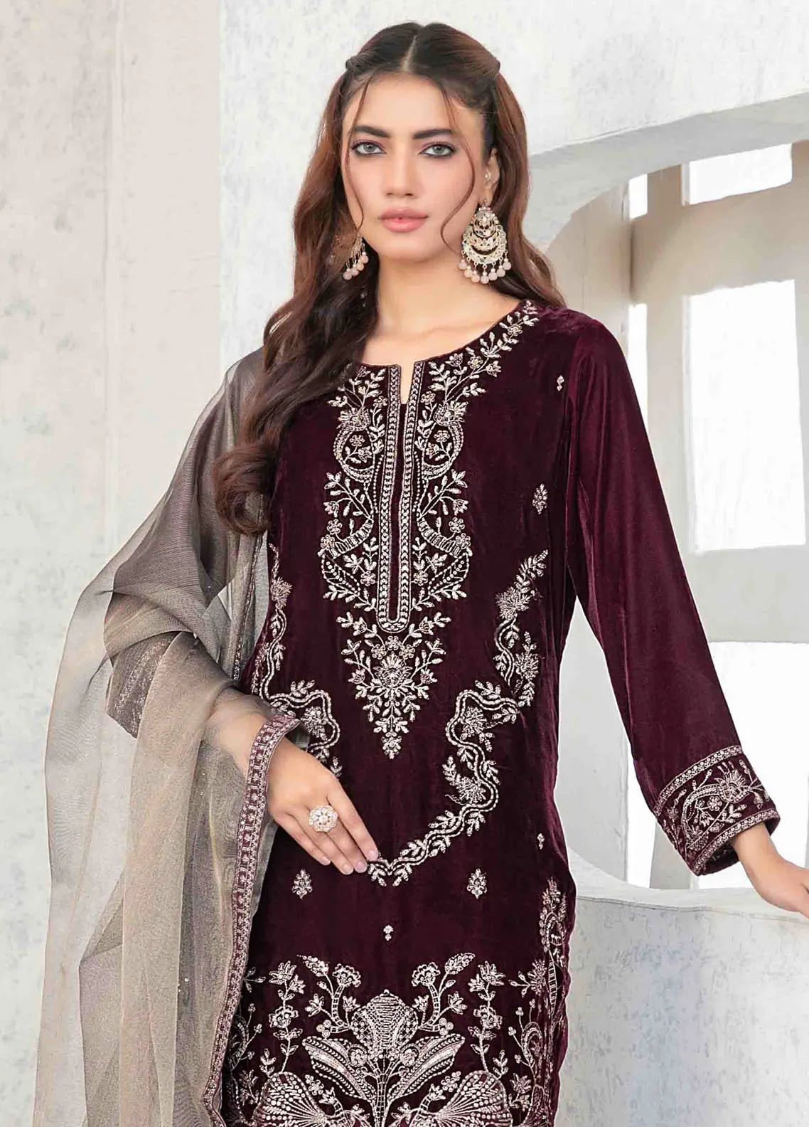 VELVET REVERIE BY TAWAKKAL EMBROIDERED SUITS UNSTITCHED 3 PIECE - WINTER COLLECTION