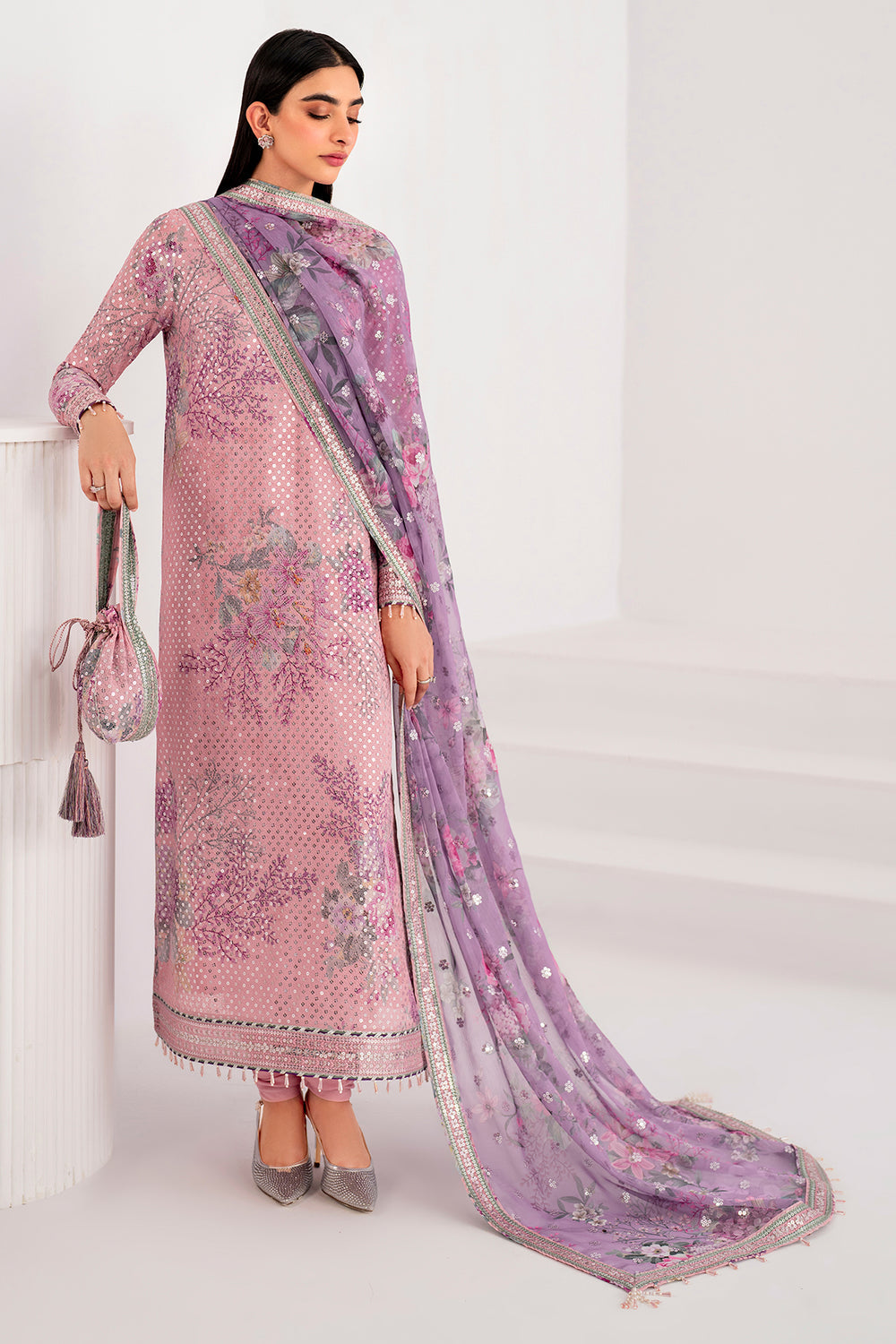 JAZMIN | CHIFFON DIGITAL PRINTED WITH SEQ EMBROIDERED WORK | UNSTITCHED 3-PIECE SUIT | UC-3061