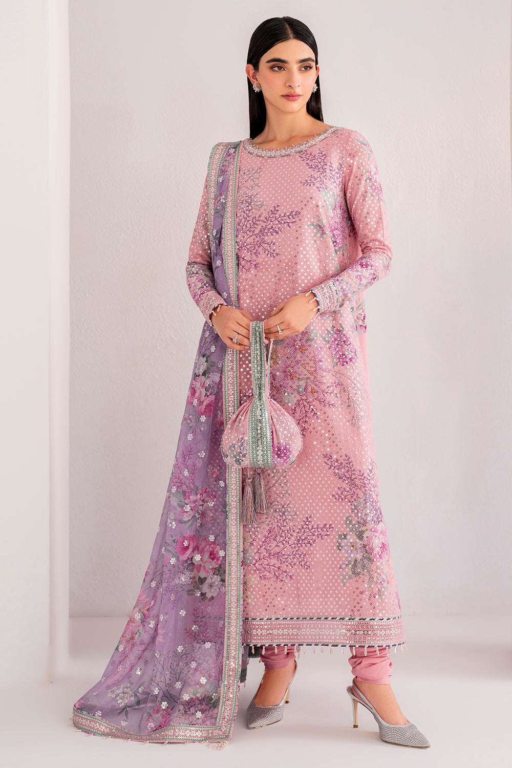 JAZMIN | CHIFFON DIGITAL PRINTED WITH SEQ EMBROIDERED WORK | UNSTITCHED 3-PIECE SUIT | UC-3061