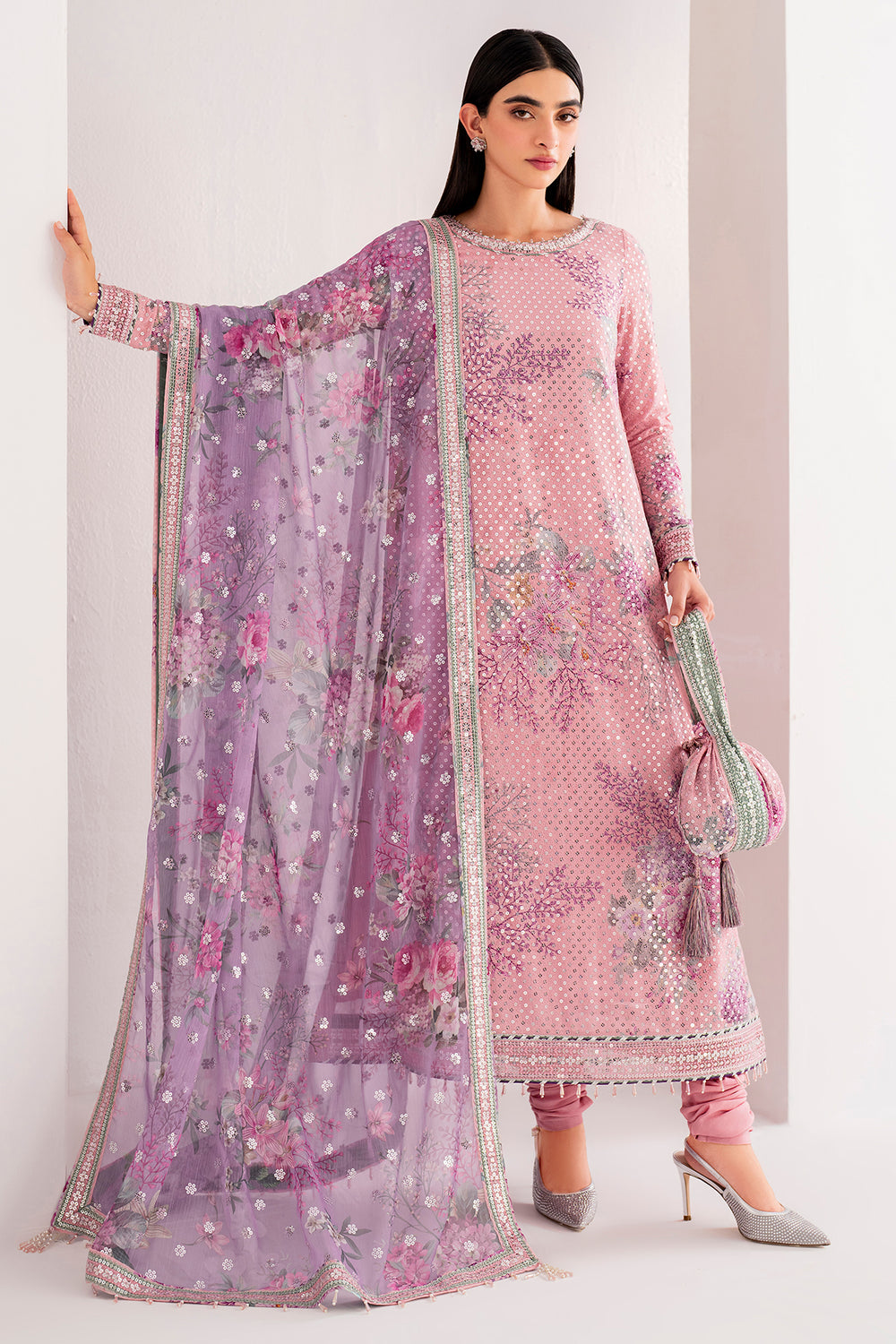 JAZMIN | CHIFFON DIGITAL PRINTED WITH SEQ EMBROIDERED WORK | UNSTITCHED 3-PIECE SUIT | UC-3061