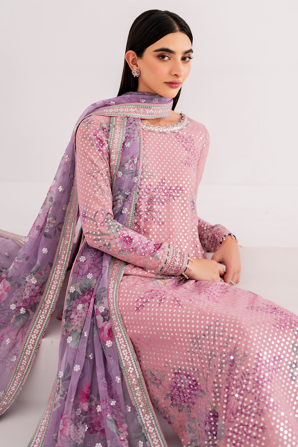 JAZMIN | CHIFFON DIGITAL PRINTED WITH SEQ EMBROIDERED WORK | UNSTITCHED 3-PIECE SUIT | UC-3061