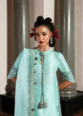 MYNT BY HUSSAIN REHAR | MINT BLUE TAKES FORM IN A DELICATELY EMBROIDERED RAW SILK SHIRT, ADORNED WITH HANDMADE EMBELLISHMENTS EMBROIDERED WORK | UNSTITCHED 3-PIECE SUIT