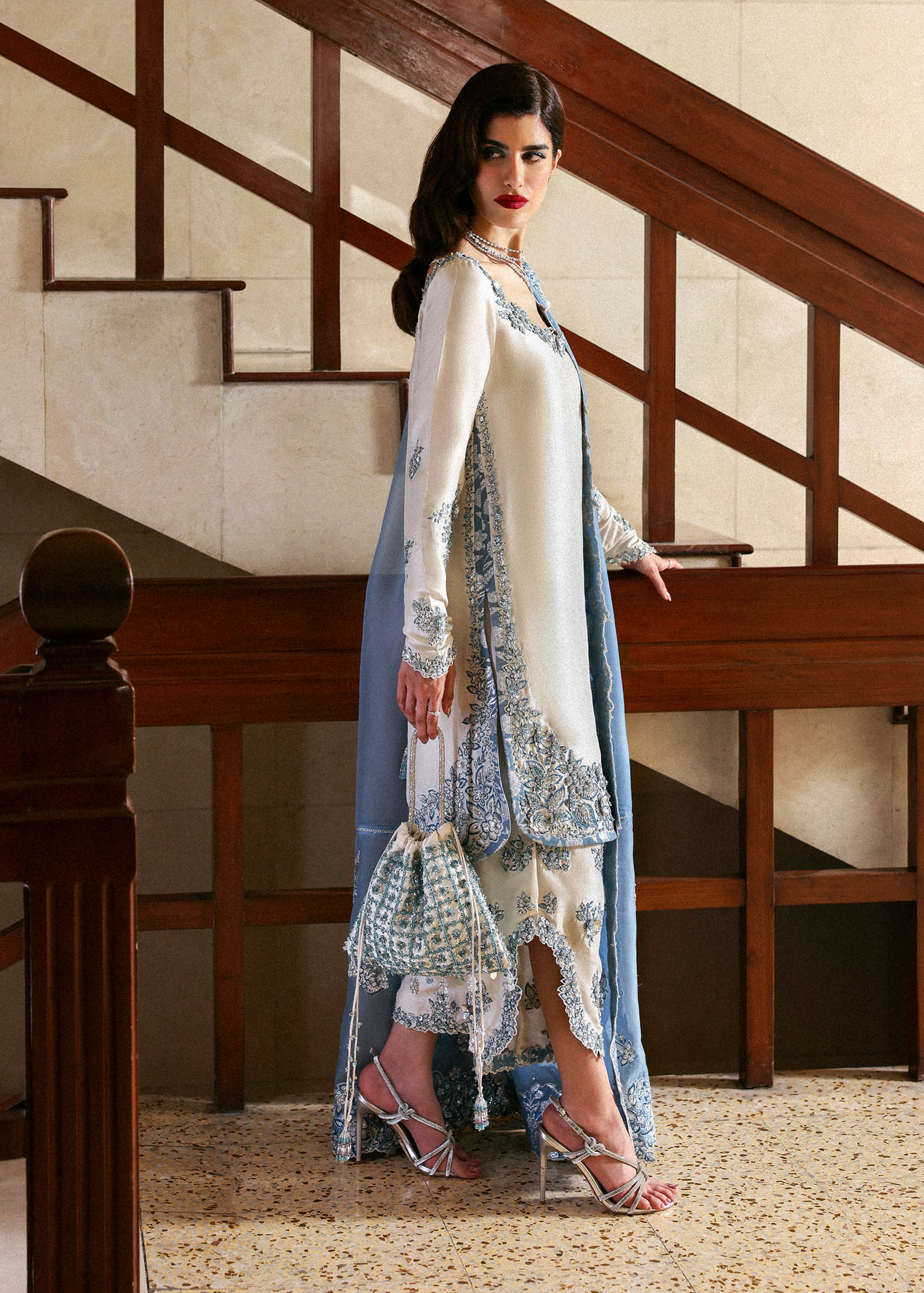 VIRELLE BY HUSSAIN REHAR | ELEGANTLY RAW SILK WITH PREMIUM HAND EMBELLISHED EMBROIDERED WORK WITH EMBROIDERED POTLI | UNSTITCHED 3-PIECE SUIT