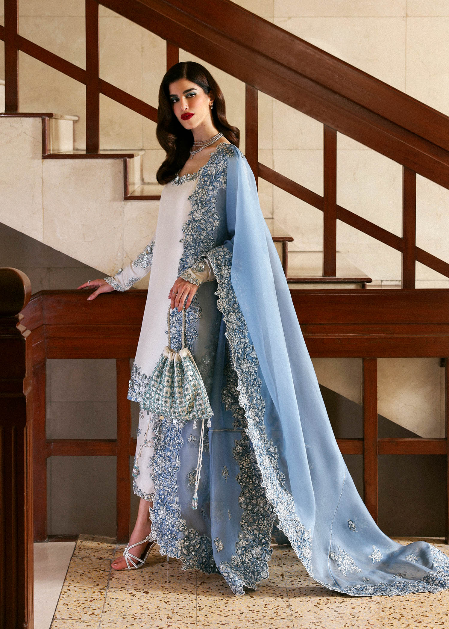 VIRELLE BY HUSSAIN REHAR | ELEGANTLY RAW SILK WITH PREMIUM HAND EMBELLISHED EMBROIDERED WORK WITH EMBROIDERED POTLI | UNSTITCHED 3-PIECE SUIT