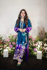 AIMAN KHAN BY SHANZAYOUTFIT | WHICH IS BEAUTIFULLY CRAFTED IN A MULTI-DIGITAL PRINTED SILK DRESS IN TWO-COLOURS CONTRAST | UNSTITCHED TWO PIECE SUIT
