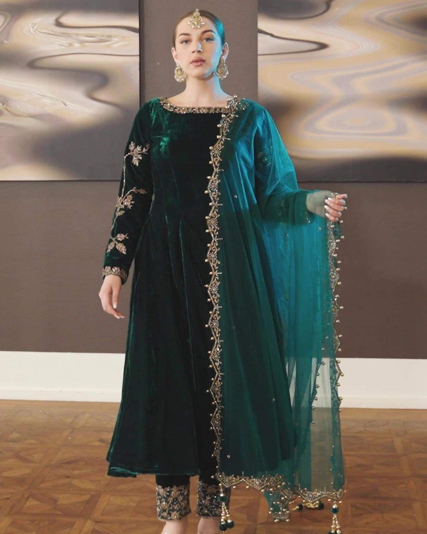 Green Velvet Anarkali Dress | New Arrival For Womens Collection In Pakistan